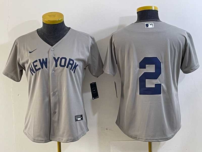 Womens New York Yankees #2 Derek Jeter Gray Field of Dreams Cool Base Jersey->mlb womens jerseys->MLB Jersey